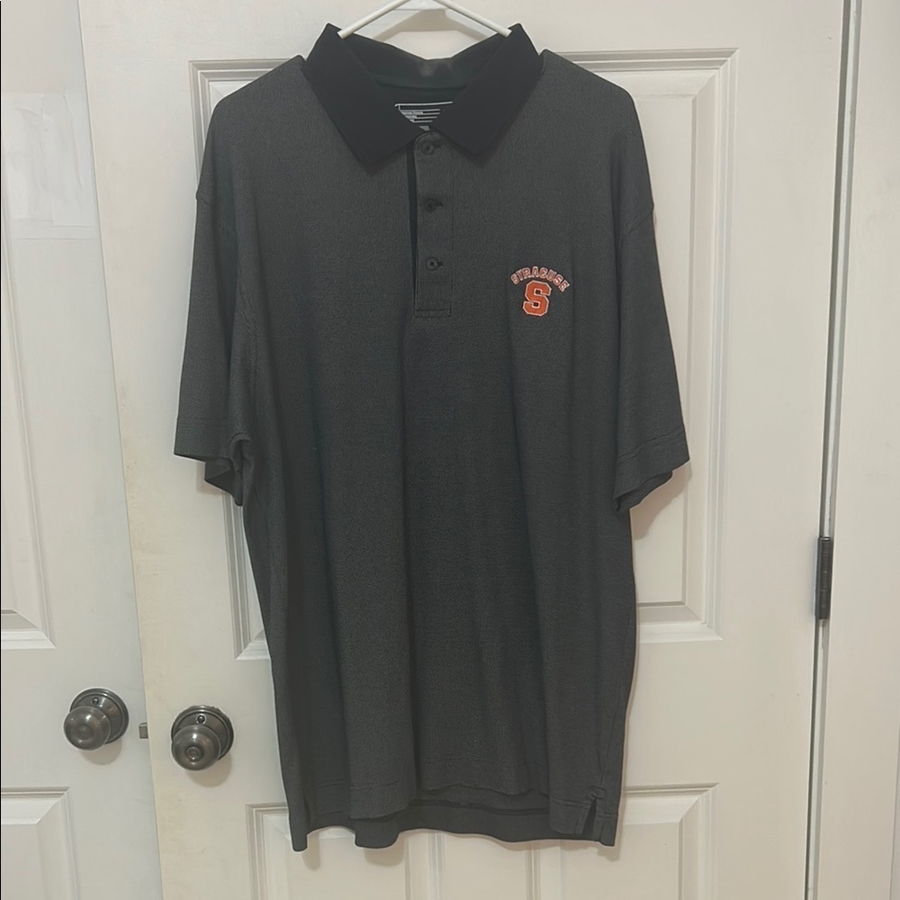 Syracuse University Black Polo Shirt with Orange Logo size large Cutter & Buck